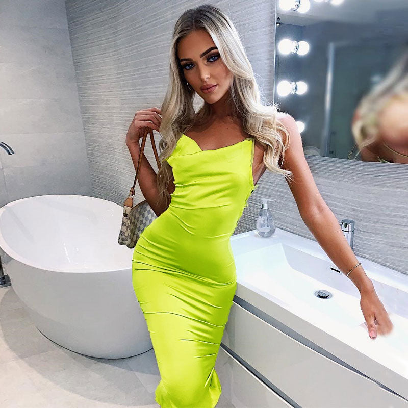 Best neon satin lace women long dress
