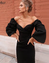 Best sexy pure V Neck off shoulder Dress